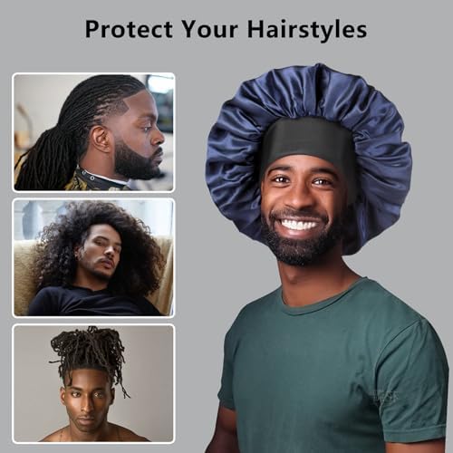 2pcs Bonnets for Men, Double Layer Hair Bonnet Satin Bonnet for Women Curly Hair Braids - Image 4