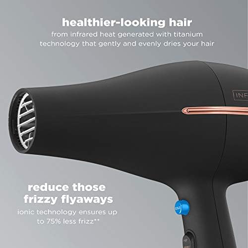 Infiniti PRO by CONAIR Hair Dryer,1875W Blow Dryer with Diffuser and Concentrator,Ceramic Technology,3 Heat & 2 Speed Settings,Cold Shot Button,Black,(Pack of 2) - Image 4