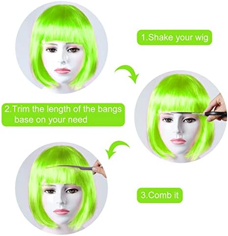 MIAHART Green Short Bob Wig and Sunglass Set, Neon Colored Wigs Sunglass Pack Costume Colorful Cosplay Wigs Daily Party Hairpieces for Bachelorette Neon Party Favors Halloween Decorations Supplies - Image 2