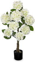 Hollyone 3FT White Hydrangea Artificial Flowers Tree Large Real Touch Faux Silk Hydrangea Plants Potted Fake Flower in Black Pot for Home Indoor Outdoor Front Porch Garden Entrance Living Room Decor by Hollyone