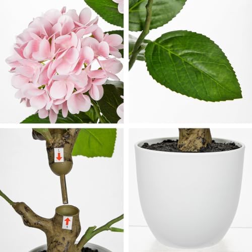 2FT Pink Hydrangea Artificial Flowers Tree Large Real Touch Faux Silk Hydrangea Plants Potted Fake Flower in White Pot for Home Indoor Outdoor Front Porch Garden Entrance Living Room Decor - Image 3