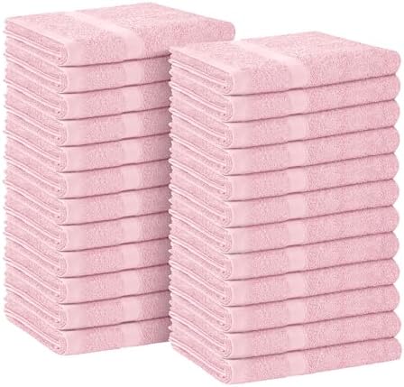 Avalon Towels Salon Towel - Pink Hand Towels Bulk Pack of 24 - 100% Cotton Absorbent Spa, Facial & Gym Towel for Working Out - 16x27 Inches (Not Bleach Proof) by AvalonTowels
