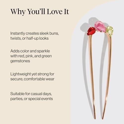 Kitsch Gemstone French Hair Pin for Women - Gold Hair Accessories, 1pc - Image 3