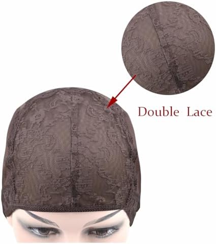 2 Pcs Double Lace Wig Caps with Adjustable Straps Swiss Lace Hairnet on the Back for Making Wig (Brown M) - Image 2
