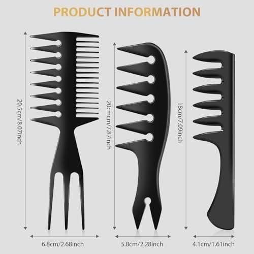 DUAIU 3Pcs Hair Styling Comb Set for Men, with Barber Accessories 3 in 1 Fish Tail Bone Shape Comb, Wide Tooth Comb, Texture Comb for Slicked-back, Quiff, Pompadour, Fauxhawk, Undercut - Image 6