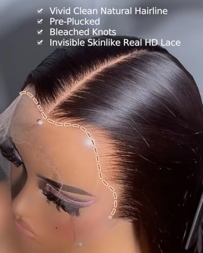 BEEOS 13x6 SKINLIKE Real HD Lace Frontal Wig,Ultra-fitted Cap 250% Density Pre-Plucked Bleached Knots Straight Natural Black Human Hair Wig 18 Inch - Image 6
