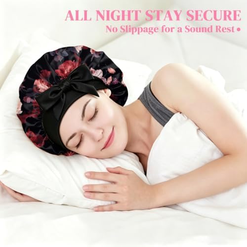 Satin Hair Bonnet Silk Bonnet for Sleeping Double Layer Elastic Tie Band Adjustable Reusable Hair Cap Cute Women Girls - Image 6