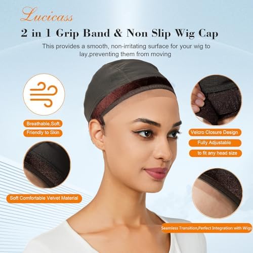 Wig Cap for Women,Wig Grip Cap for Keeping Wigs in Place,Non Slip Caps with Velvet Grip Band Make Your Wigs Be Glueless(Brown,L) - Image 3