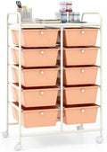 Giantex 10 Drawers Rolling Cart, Classroom Organizers, Storage Cart with Wheels, for Teacher Office Home School Supplies Tool Craft Art Paper, Peach Fuzz by Giantex