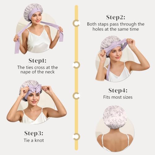ZIMASILK 100% Mulberry Silk Bonnet for Sleeping Women Long Hair, Lilac - Image 6
