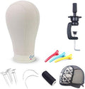 22.5 Inch Canvas Block Wig Head Stand Set for Wig Display Styling Making by Eerya