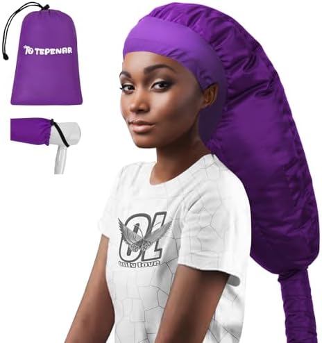 TEPENAR Hair Dryer Bonnet Attachment: Upgraded Extra Large Hooded Dryer Adjustable Hair Dryer Caps - Easy to Use for Natural Curly Textured Hair Care Styling Fast Drying - Purple by HOME