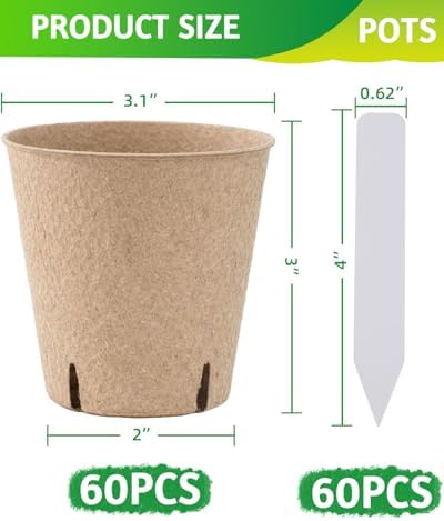 LWWTBS 3.15" Peat Pots 60Pcs Biodegradable Pots for Seedlings - Image 2