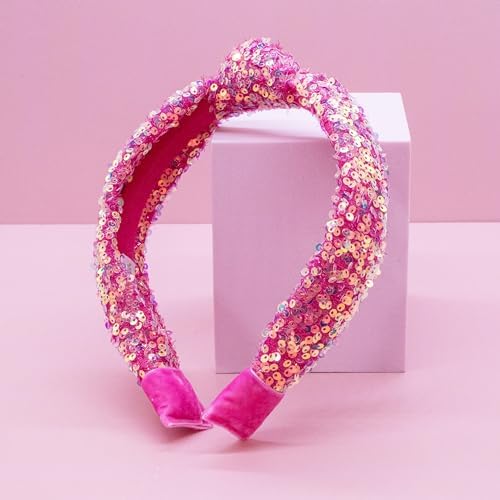FROG SAC Sequin Knot Headband for Girls, Pink Knotted Hair Bands Accessories for Kids, Sparkly Iridescent Little Girl Headbands, Cute Fashion Hairbands for Tweens Stocking Stuffers for Children - Image 7