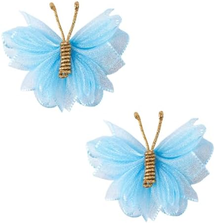 2" Tulle Mesh Barrettes, Butterfly Hair Clips for Girls, Toddlers & Kids – Colorful Hair Accessories – Ideal for Halloween, Christmas, Cosplay & Party Decor (Sky Blue) by AmybasicHairAccesesary