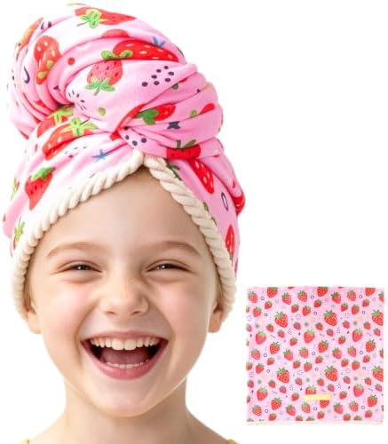 Years calm Microfiber Hair Towel for Kids,Large Dry Hair Cap Strawberry by Yearscalm
