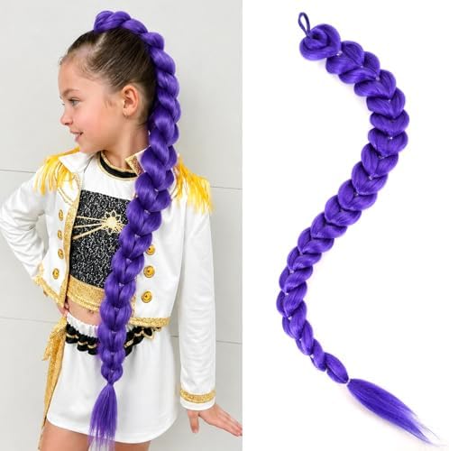 Getgal 30 inch Purple Braids Ponytail Hair Pre Braiding Hair with Tie Synthetic Purple Hair Extensions for Halloween Costume kids Cosplay（30inch Braid Ponytail） by GetGal