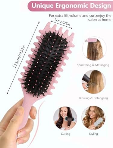 Pink Curl Defining Brush for Curly Hair – Detangling & Styling Brush for Women & Men, Defines 2A to 4C Curls, Reduces Frizz, Perfect for Wet & Dry Hair (Pink) - Image 6