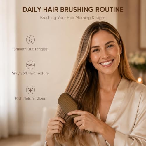 Boar Bristle Hair Brush Set, Soft Bristle Detangler for Enhancing Shine - Image 4