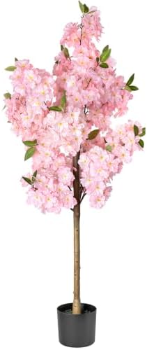 Cherry Blossom Tree 4FT Artificial Plants Indoor - Reinforced Spiral Connection Base & Anti-Shedding Silk Sakura Flowers, Faux Pink Tree for Living Room Home Office Bedroom Decor by LeafVerse