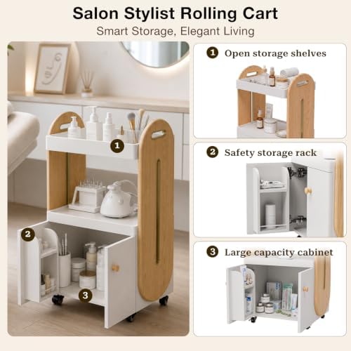 Salon Trolley Cart, Esthetician Cart for Beauty Salon, White - Image 4