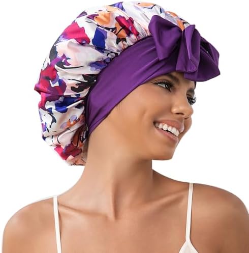 GDTOGRT Satin Silk Bonnet for Sleeping Women - Double Layer Sleep Hair Bonnets Caps for Curly Braid Hair with Tie Band by GDTOGRT