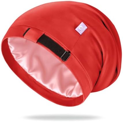 OLESILK 100% Mulberry Silk Bonnet for Sleeping Women, Hair Wrap for Curly Hair Care, Real Silk, Not Satin, Red by OLESILK