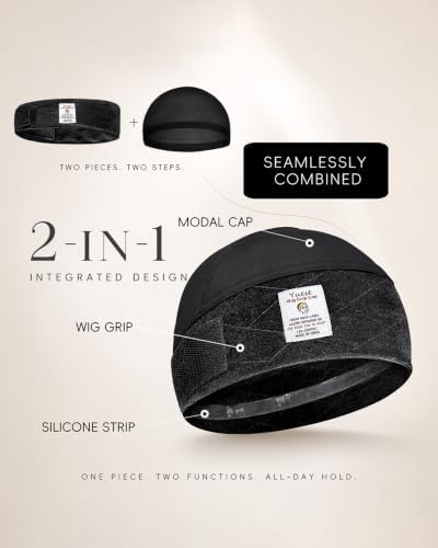Wide Wig Grip Cap for Women Non Slip, 2-in-1 Breathable Wig Gripper Band, Comfort Fit Wig Caps for Lace Front Wigs, Black, 1 Piece - Image 2