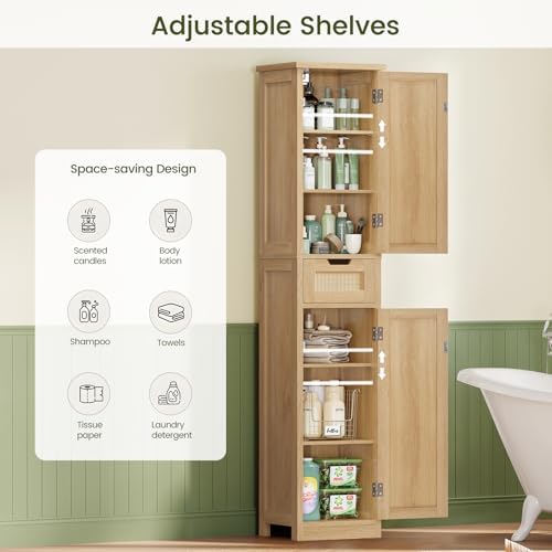 Iwell 66.9" Tall Bathroom Storage Cabinet with 2 Doors & 1 Drawer - Image 5