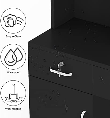 Paddie Barber Salon Station Wall Mount Hair Styling Salon Equipment Set Beauty Spa Furniture Set, Lockable Left Shelf, Mirror not Included(Black) - Image 4
