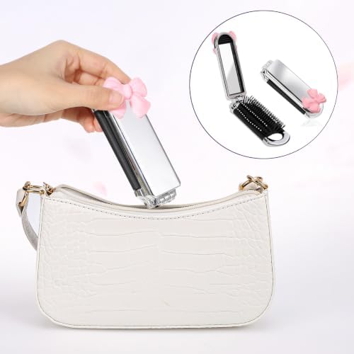 Folding Hair Brush with Mirror, Portable Compact Comb for Women - Image 5