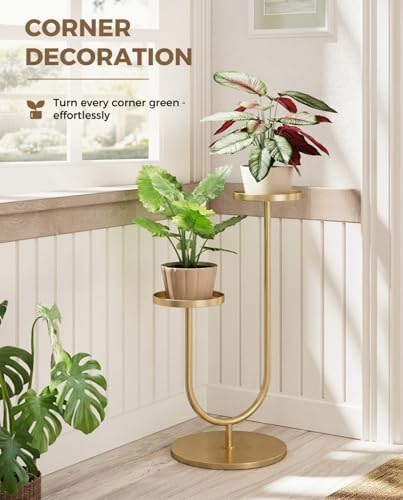 Bamworld Indoor Corner Plant Stands 2 Tier Plant Shelf Gold - Image 4