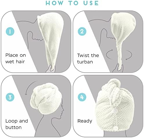 SimpleField 2 Pack Microfiber Hair Towel Wrap for Women, Anti Frizz Quick Drying Hair Turban for All Hair Style, Absorbent and Lightweight (Ivory) - Image 6