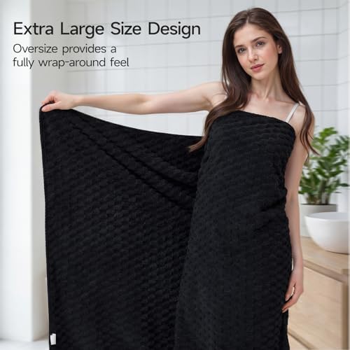 REDKISS Black Microfiber Towels Set of 6-35x70 Inches Oversized Bath Sheets, Extra Large Bath Towels Set of 6 for Adults, Super Soft Quick Dry Lint Free Absorbent Waffle Microfiber Shower Towels - Image 6