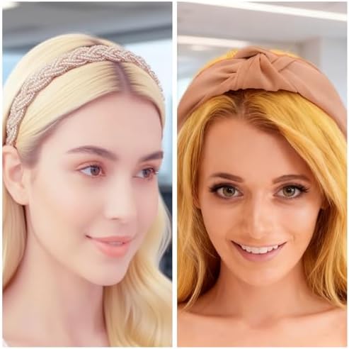 7 Pcs Headbands for Women Girls, Non Slip Cute Pearl Floral Padded Vintage Wide Fashion Multi-style Headbands for Girls - Image 5