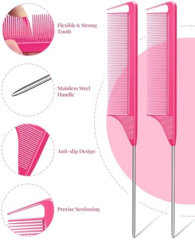 MORGLES 70Pcs Hair Clips Pink with 2 Rat Tail Combs & Case for Styling - Image 5
