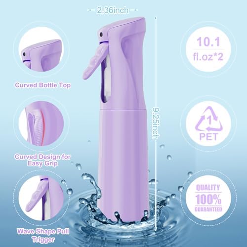 IMPORX Continuous Spray Bottle for Hair 2 Pack (10.1oz/300ml) Purple - Image 2