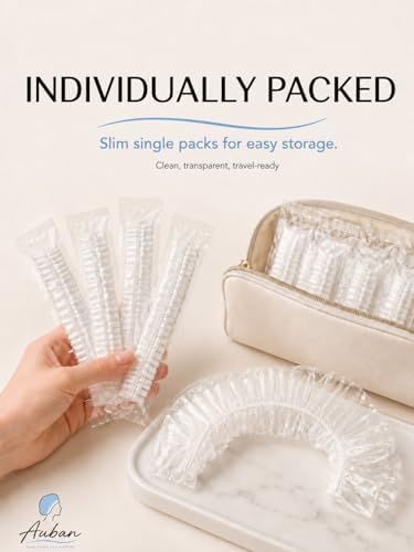 Auban 100PCS Disposable Shower Caps Independent Packing, Plastic Clear Hair Cap Large Thick Waterproof Bath Caps for Women, Travel Essentials Accessories (20.5") - Image 2
