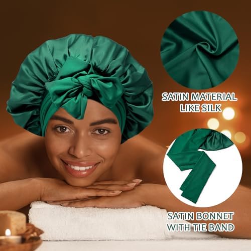 AWAYTR Wide Band Satin Bonnet, Tie-Band Sleep Cap for Curly Hair Women - Image 2