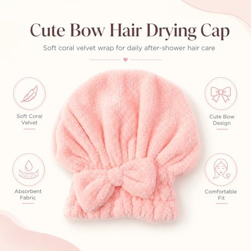 Coral Velvet Cute Bow Bath Cap for Women, Ultra Soft Absorbent Hair Drying Cap, Quick Dry Hair Towel Wrap, Towel Turban for Wet Hair, Curly, Long & Thick Hair (3, Blue) - Image 4