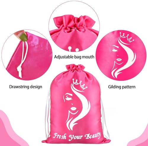 2PCS Satin Storage Pouches with Drawstring for Wig Packaging, Hair Extensions, Bundles & Tools - Travel Carrying Case (Pink) - Image 3