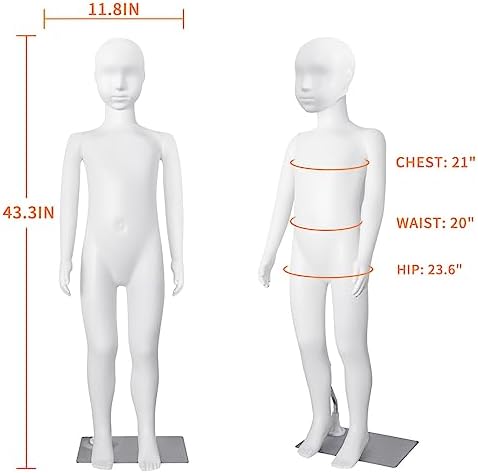 Child Mannequin Full Body Kids Dress Form Adjustable Detachable Manikin Body Display with Metal Base White - Image 5