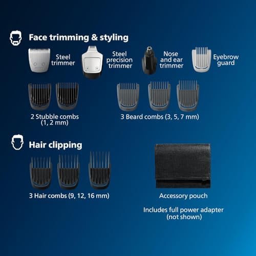Norelco Philips Multigroom 3000 Series, All-in-One Trimmer, Beard Trimmer and Hair Clipper, 15-Piece Men's Grooming Kit for Head, Beard, Face, Nose, Ears, No Blade Oil Needed, Soft Pouch, MG3770/40 - Image 2
