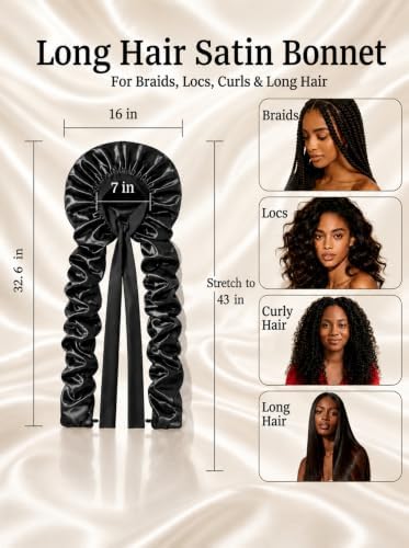 Double Layer Slik Like Satin Bonnet, 33-43" XXL Bonnet for Braids Long Hair - Image 3