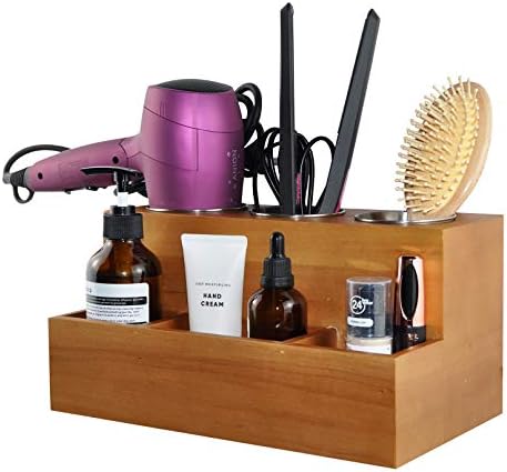 Hair Tools Organizer - Wood Tan - Blow Dryer, Straightener, Curling Wand, Brushes Holder - Vanity & Bathroom Storage - Wall Mount or Sit on Counter - Image 3