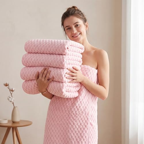 REDKISS 4 Pack Pink Bath Towels for Bathroom, Ultra Soft, 27"x55" - Image 3