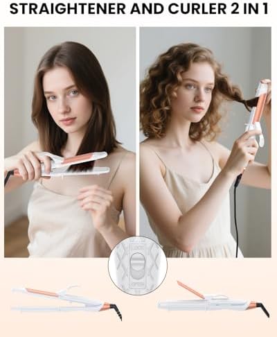 Dual Voltage Curling Iron 2-in-1 Curling Iron 1 Inch,(100V~240V) Dual Voltage Hair Straightener Travel Curling IRO n European Flat Iron (White) - Image 2
