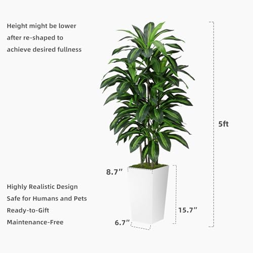 ASTIDY Artificial Plant 5FT Dracaena Fake Tree with White Tall Planter - Image 6