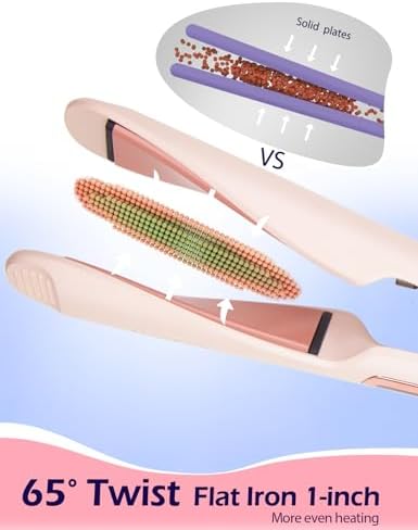 ANGENIL Pro Twist Flat Iron Hair Straightener, 2 in 1 Straightener and Curling Iron for Women, Round Pink Dual Voltage Hair Straightener with Silicone Heat Resistant Mat, 30s Fast Heating, LCD Display - Image 2