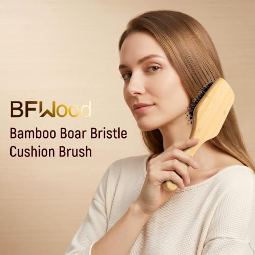 BFWood Boar Bristle Hair Brush, Paddle Detangling HairBrush for Women Men - Image 3